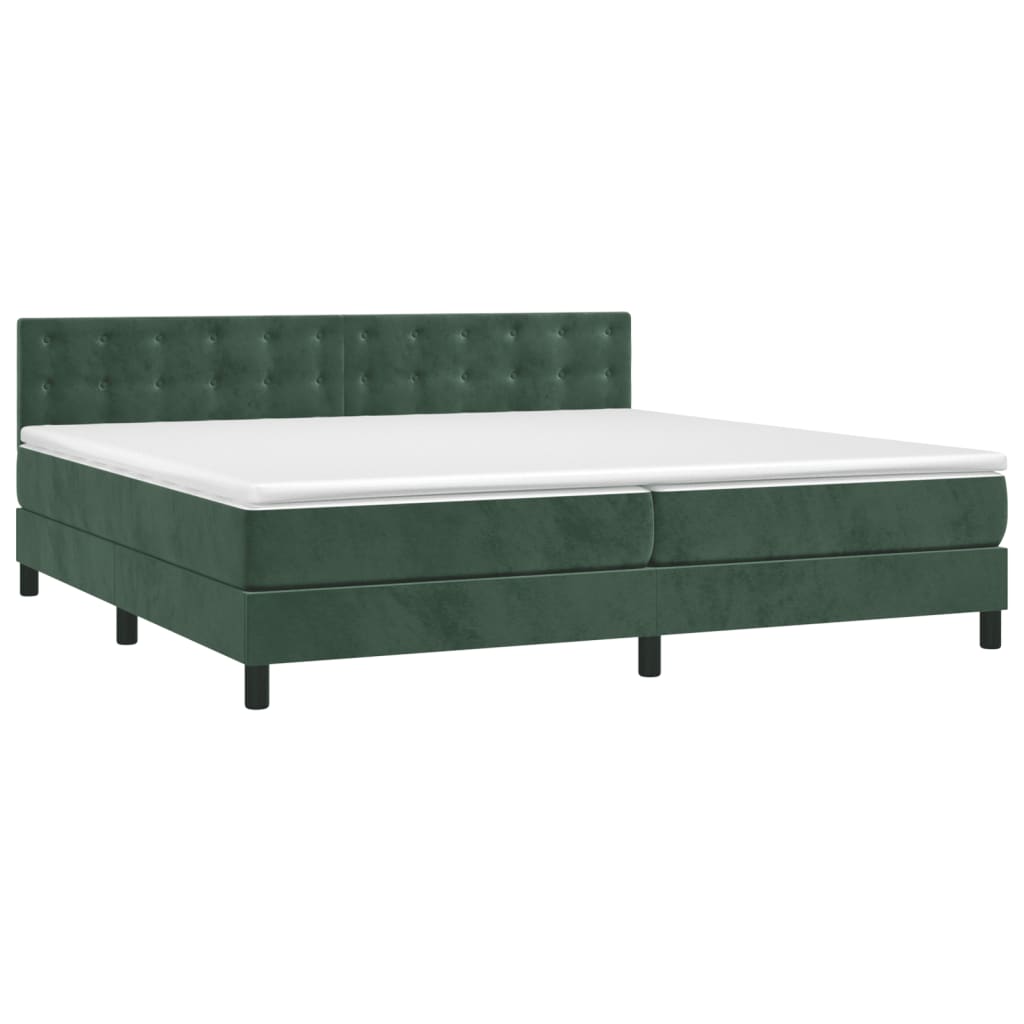 Letto a Molle con Materasso e LED Verde Scuro 200x200cm Velluto 3134666