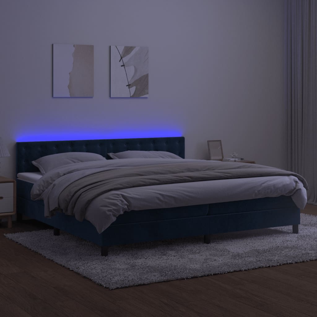 Letto a Molle con Materasso e LED Blu Scuro 200x200 cm 3134667