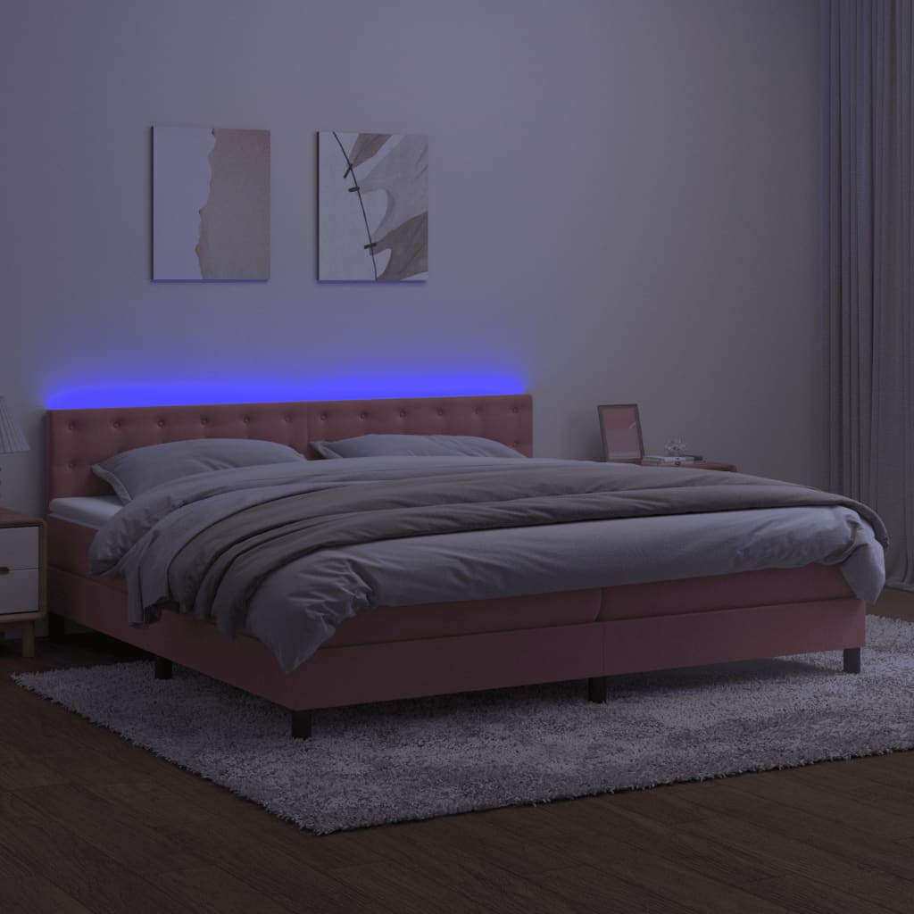 Letto a Molle con Materasso e LED Rosa 200x200 cm in Velluto 3134668