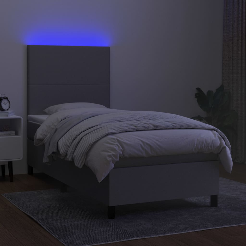 Letto a Molle Materasso e LED Grigio Chiaro 80x200 cm Tessuto cod mxl 35232