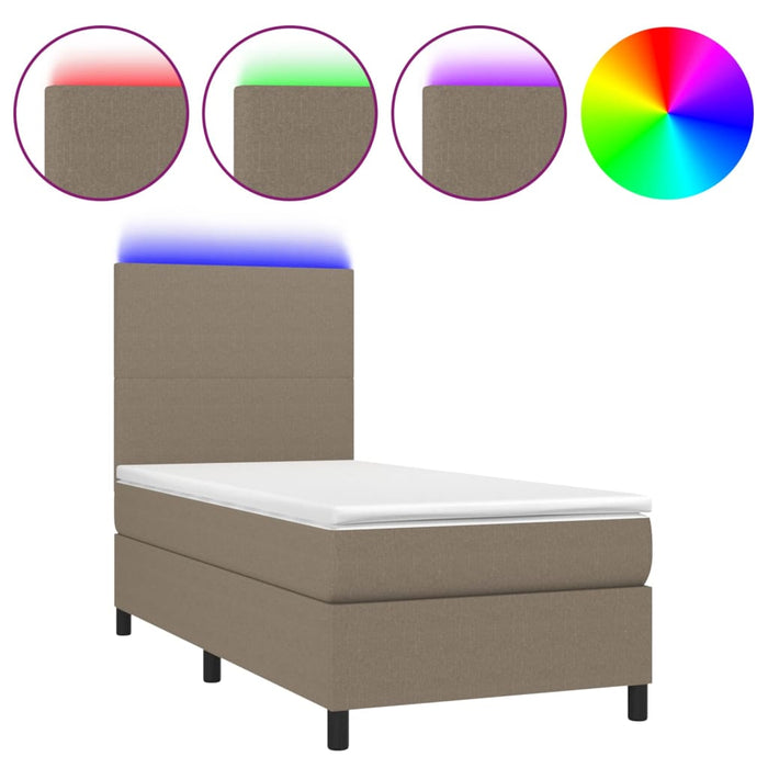Letto a Molle con Materasso e LED Tortora 80x200 cm in Tessuto 3134673