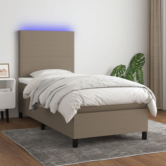 Letto a Molle con Materasso e LED Tortora 80x200 cm in Tessuto 3134673