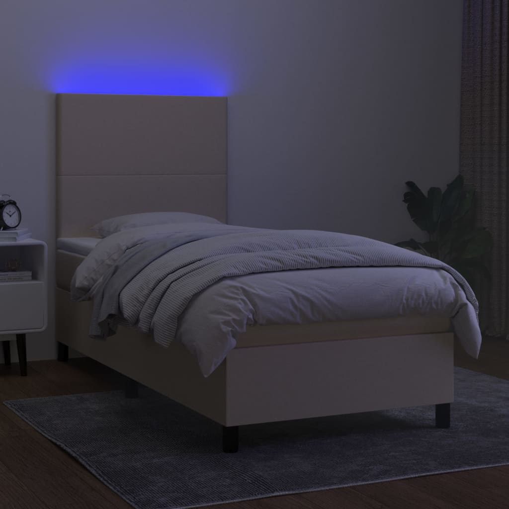 Letto a Molle con Materasso e LED Crema 90x200 cm in Tessuto cod mxl 63544