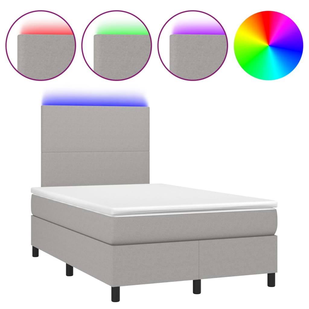 Letto a Molle Materasso e LED Grigio Chiaro 120x200 cm Tessuto 3134701