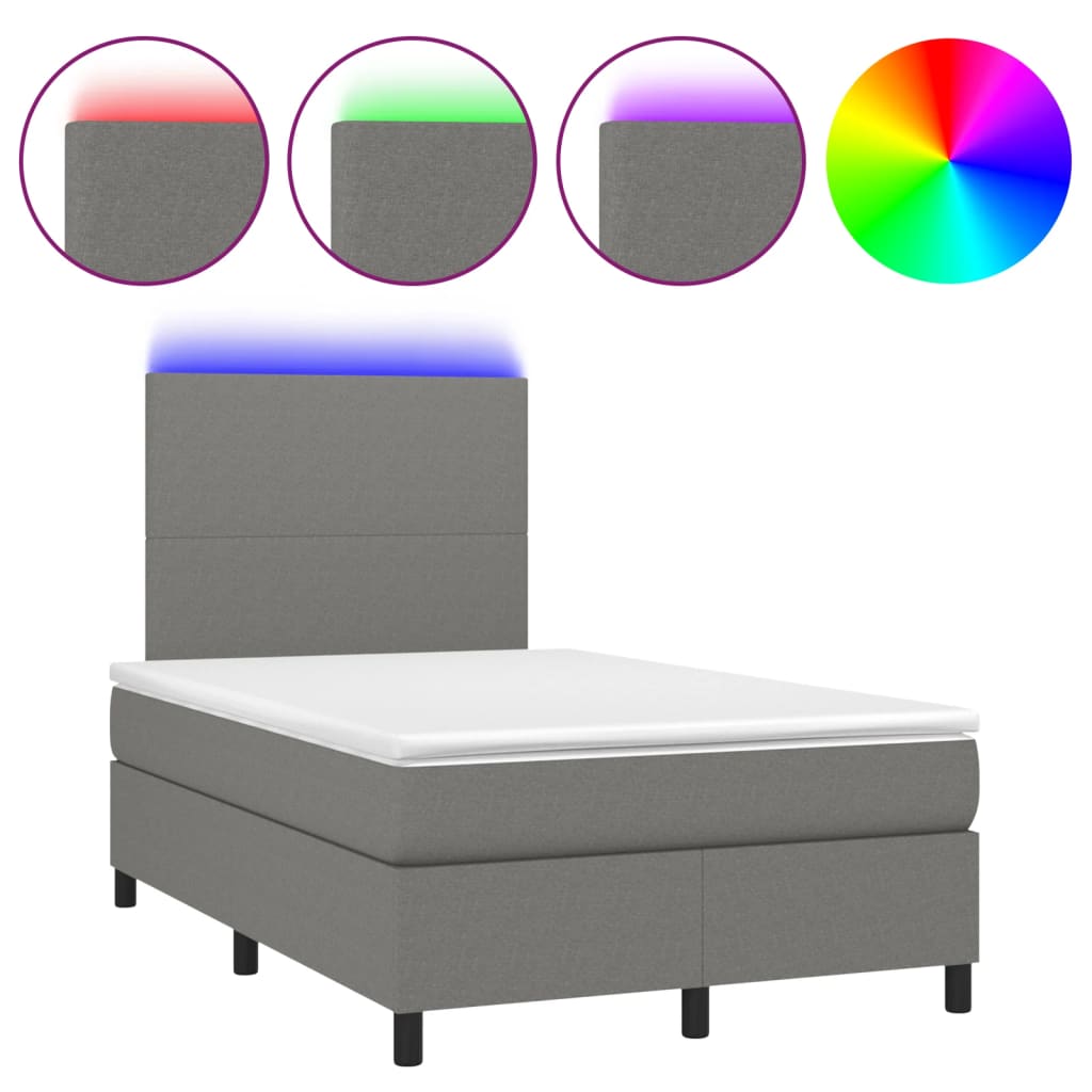 Letto a Molle Materasso e LED Grigio Scuro 120x200cm in Tessuto 3134702