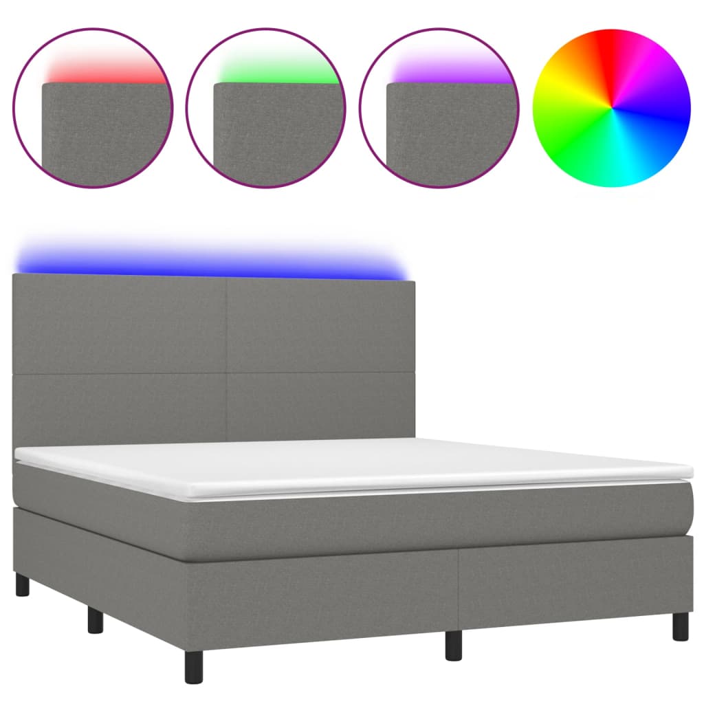 Letto a Molle Materasso e LED Grigio Scuro 160x200cm in Tessuto cod mxl 36739