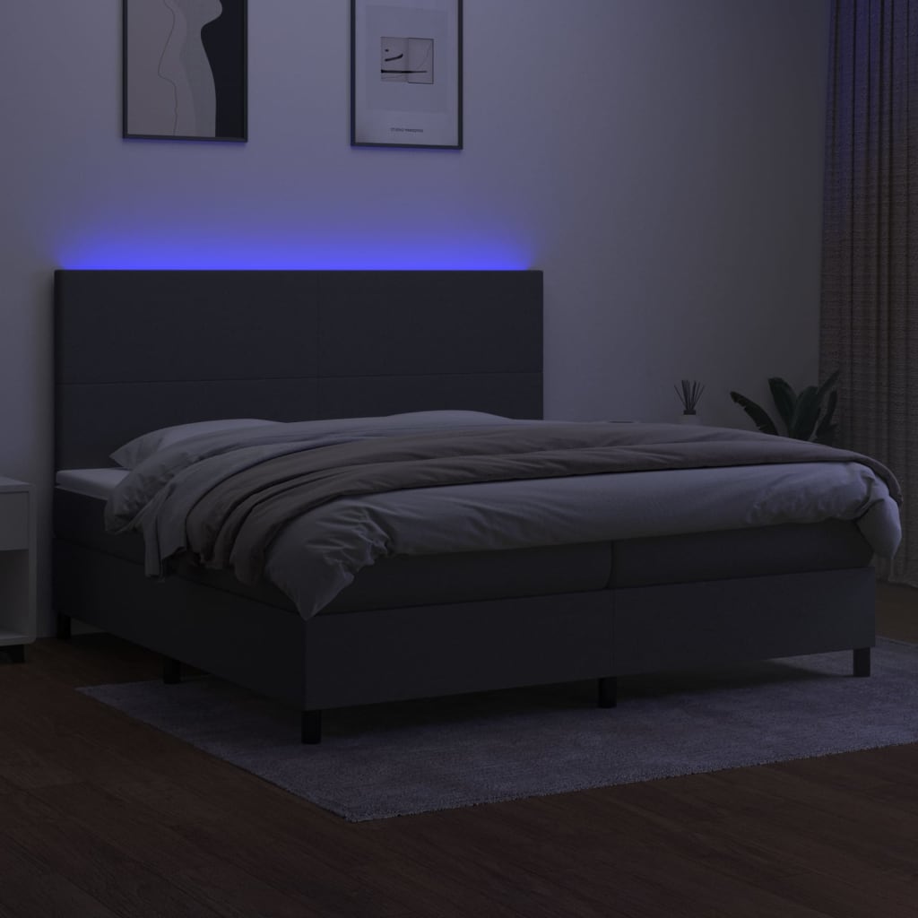 Letto a Molle Materasso e LED Grigio Scuro 200x200cm in Tessuto cod mxl 59800