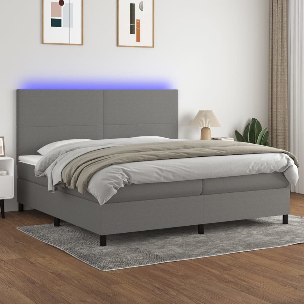 Letto a Molle Materasso e LED Grigio Scuro 200x200cm in Tessuto cod mxl 59800