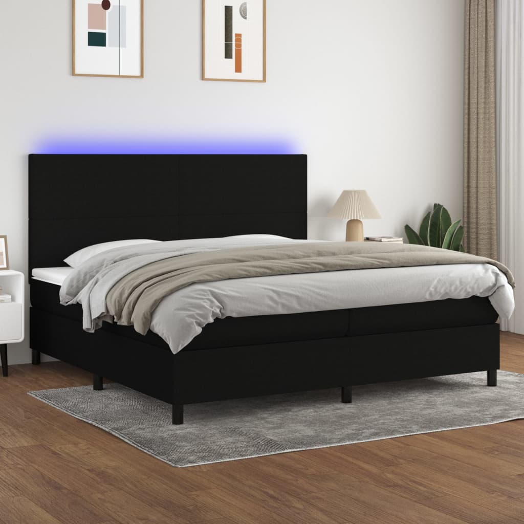 Letto a Molle Materasso e LED Nero 200x200cm in Tessuto 3134743