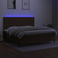 Letto a Molle Materasso e LED Marronescuro 200x200cm in Tessuto