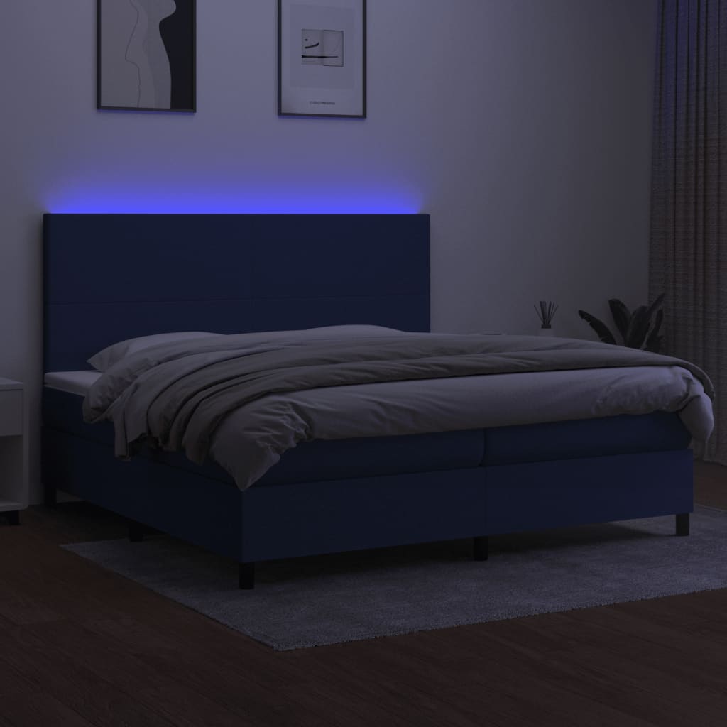 Letto a Molle Materasso e LED Blu 200x200cm in Tessuto 3134747
