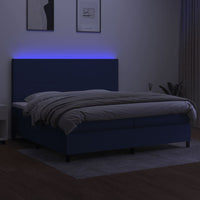 Letto a Molle Materasso e LED Blu 200x200cm in Tessuto 3134747