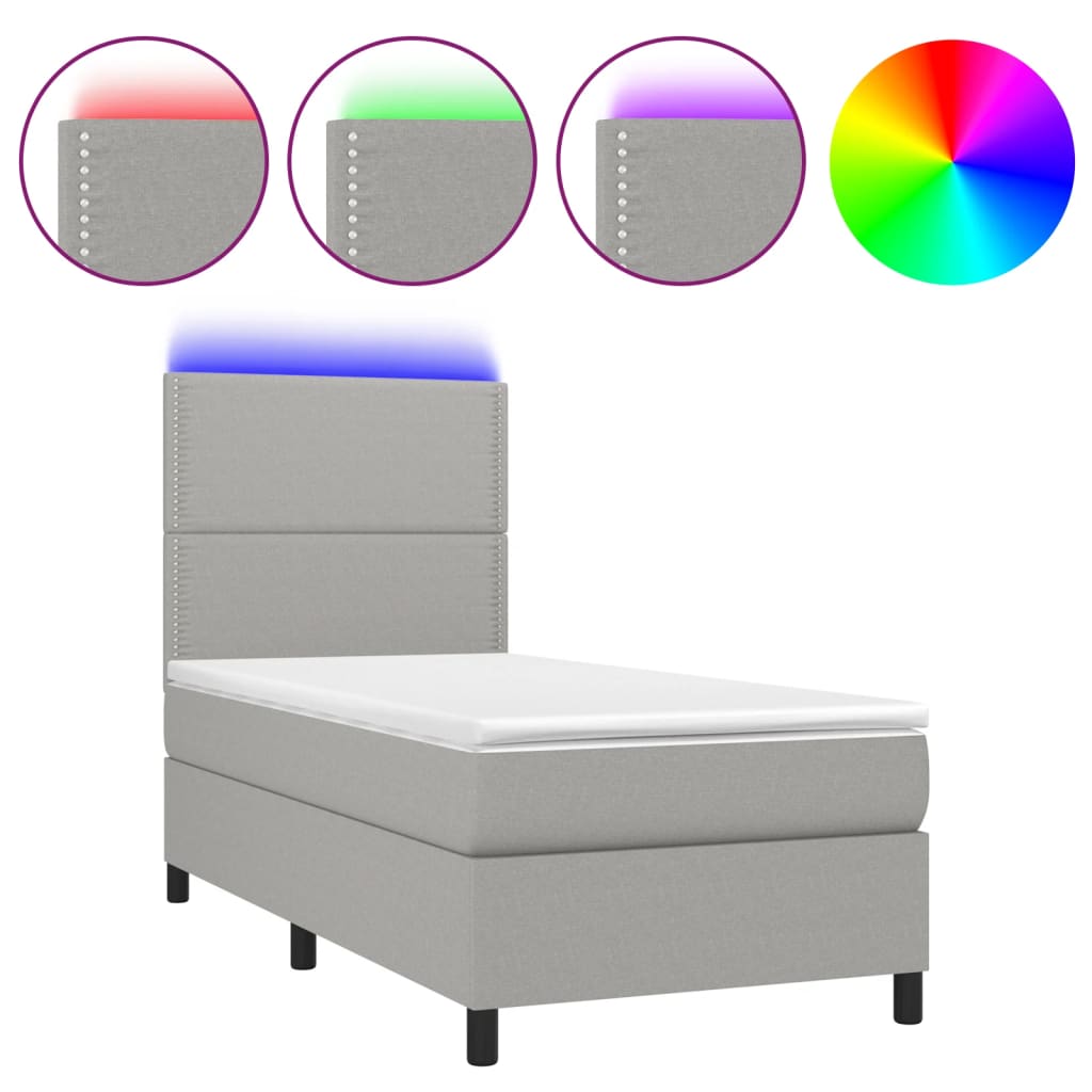 Letto a Molle Materasso e LED Grigio Chiaro 90x190 cm Tessuto 3134757