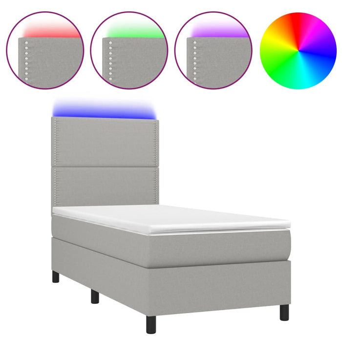 Letto a Molle Materasso e LED Grigio Chiaro 90x190 cm Tessuto 3134757
