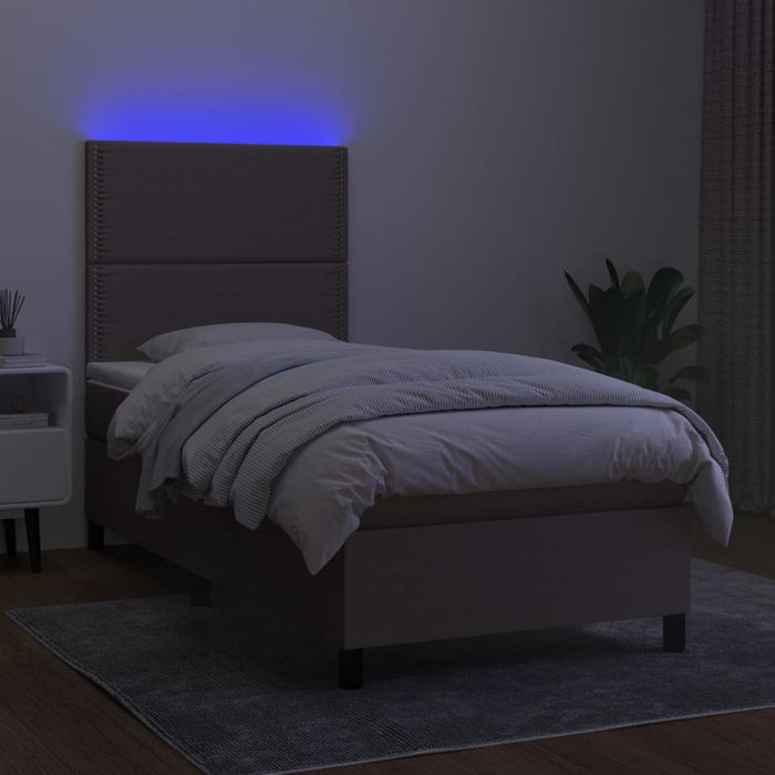 Letto a Molle con Materasso e LED Tortora 90x190 cm in Tessuto 3134761