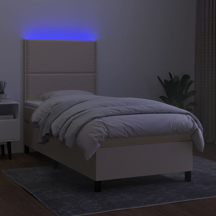Letto a Molle con Materasso e LED Crema 90x200 cm in Tessuto 3134770