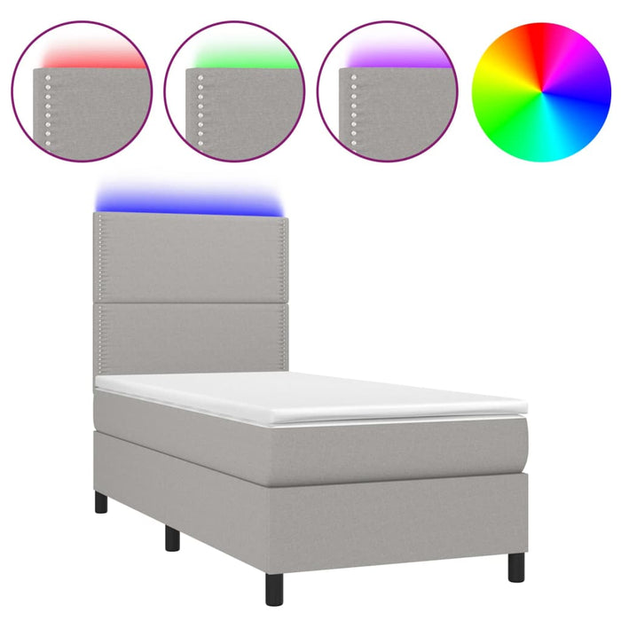 Letto a Molle Materasso e LED Grigio Chiaro 100x200 cm Tessuto 3134773