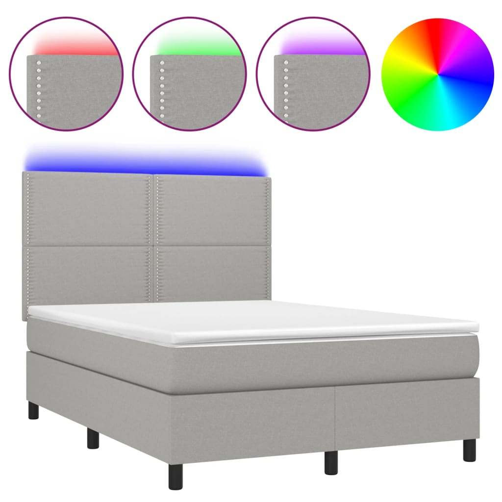 Letto a Molle Materasso e LED Grigio Chiaro 140x190 cm Tessuto 3134789