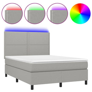 Letto a Molle Materasso e LED Grigio Chiaro 140x190 cm Tessuto 3134789