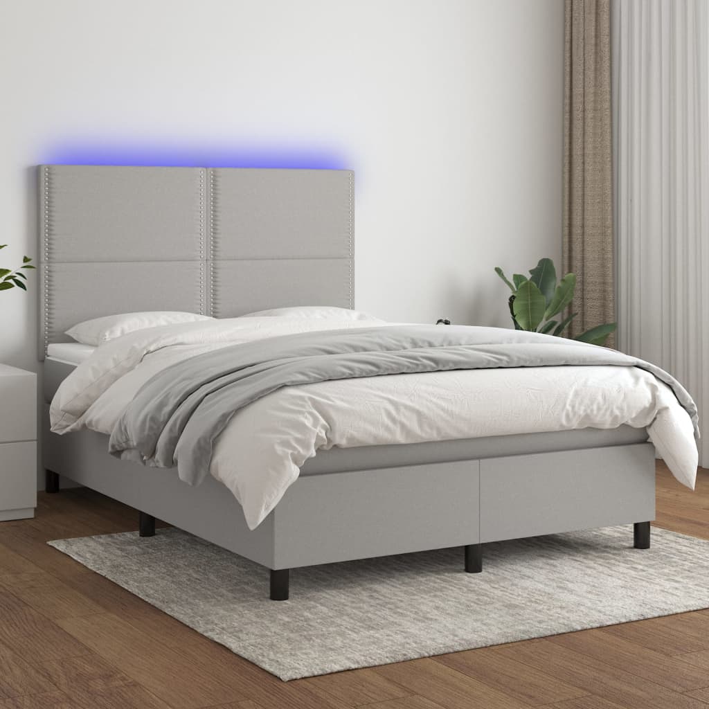 Letto a Molle Materasso e LED Grigio Chiaro 140x190 cm Tessuto 3134789