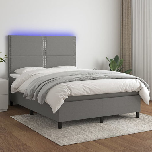 Letto a Molle Materasso e LED Grigio Scuro 140x190cm in Tessutocod mxl 98956