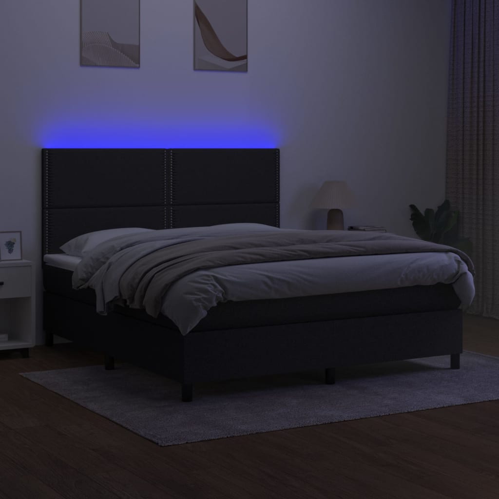 Letto a Molle con Materasso e LED Nero 180x200cm in Tessuto 3134815