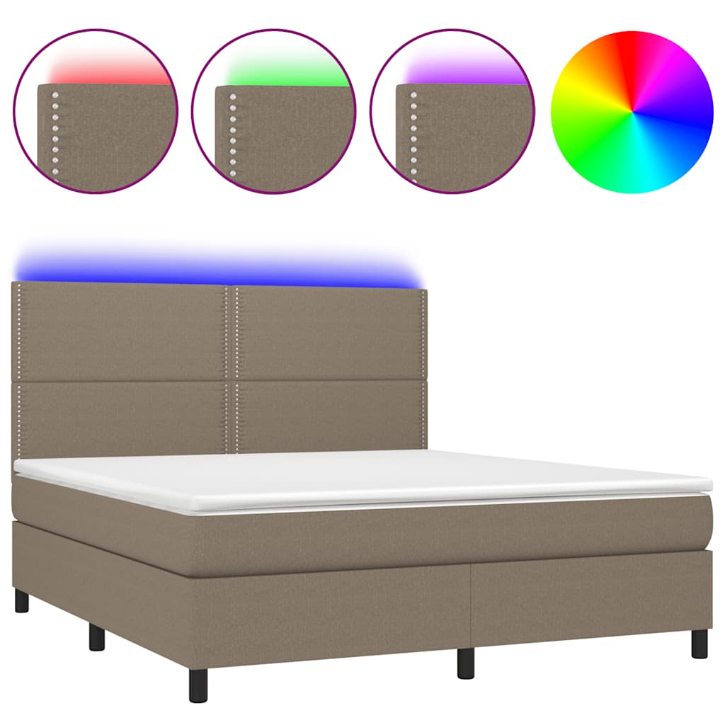 Letto a Molle con Materasso e LED Tortora 180x200 cm in Tessuto 3134817