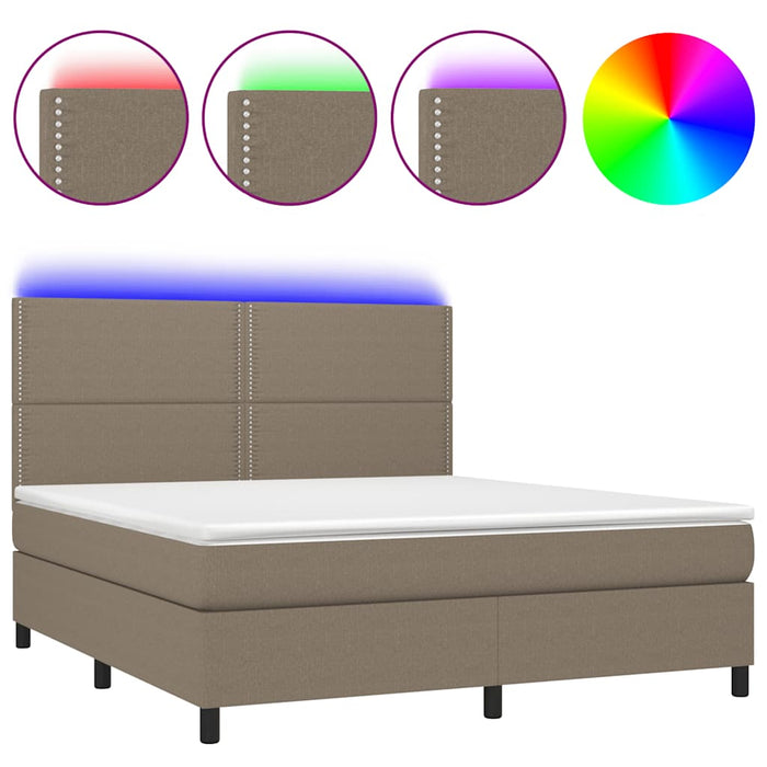 Letto a Molle con Materasso e LED Tortora 180x200 cm in Tessuto 3134817