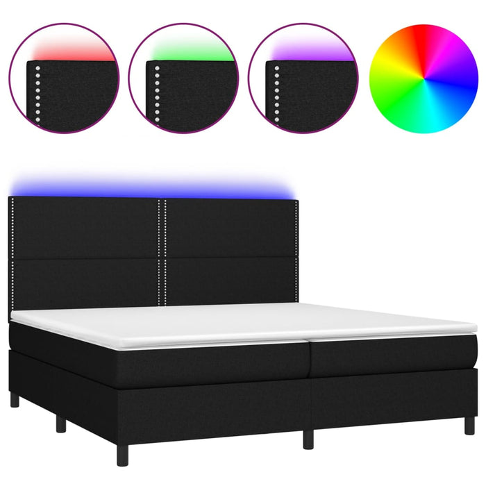 Letto a Molle Materasso e LED Nero 200x200cm in Tessuto 3134823