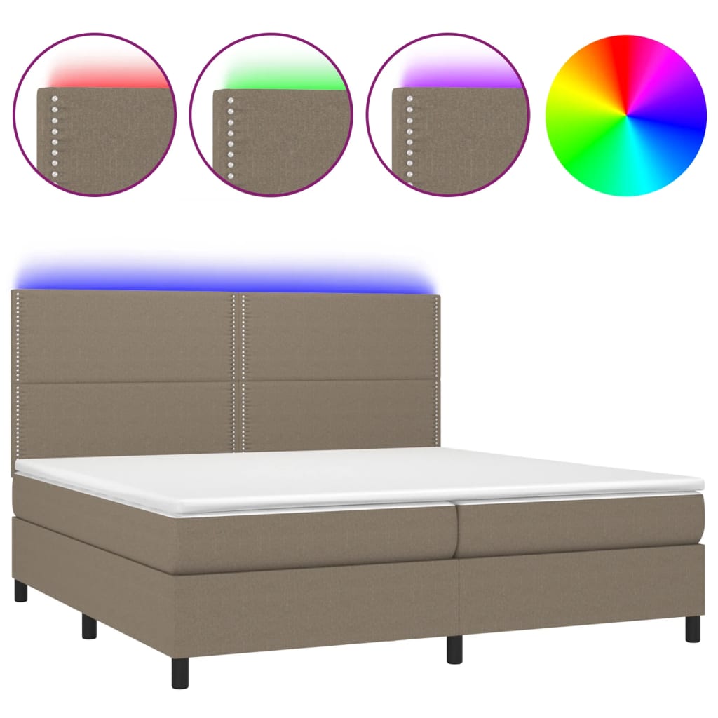 Letto a Molle Materasso e LED tortora 200x200cm in Tessuto 3134825
