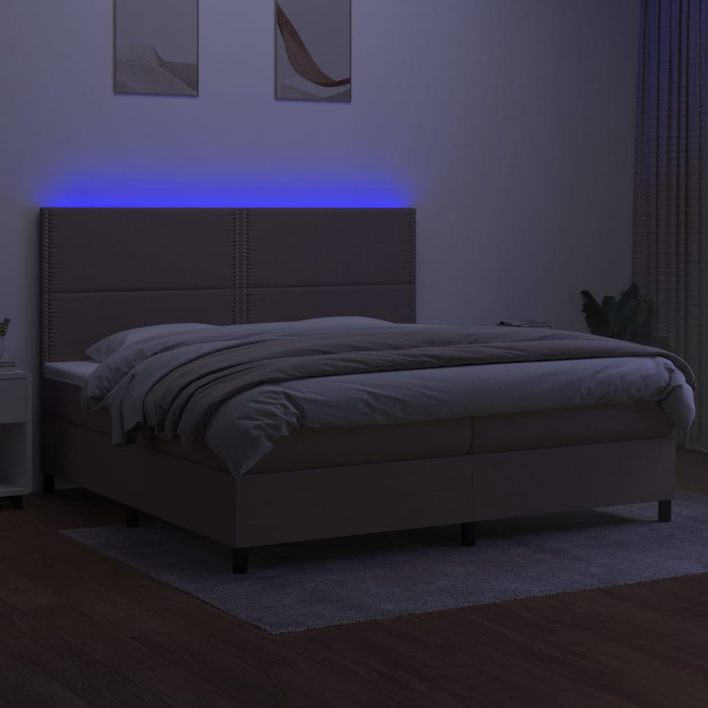 Letto a Molle Materasso e LED tortora 200x200cm in Tessuto cod mxl 33601