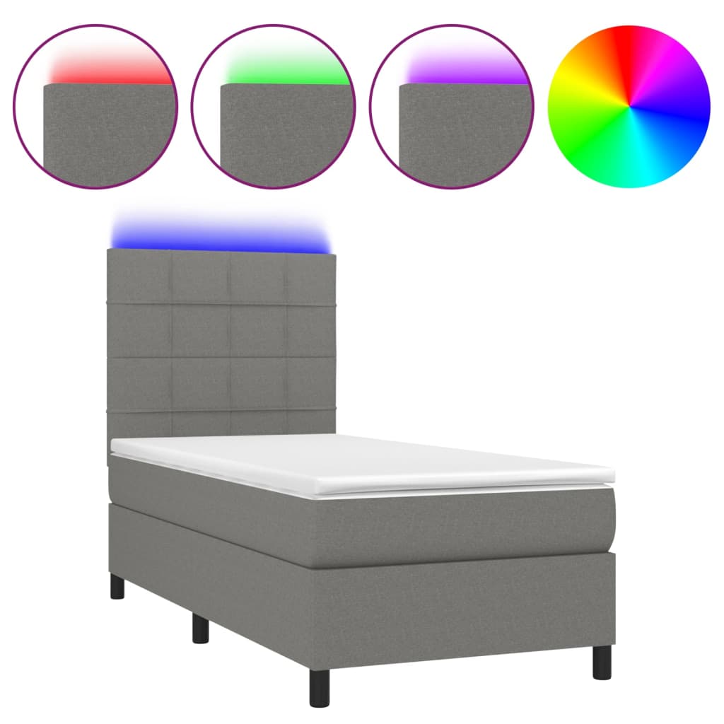 Letto a Molle Materasso e LED Grigio Scuro 90x200 cm in Tessuto cod mxl 76818