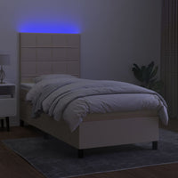 Letto a Molle con Materasso e LED Crema 90x200 cm in Tessuto 3134850