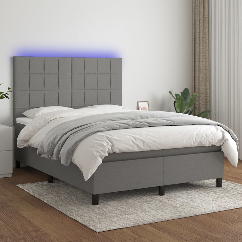 Letto a Molle Materasso e LED Grigio Scuro 140x190cm in Tessutocod mxl 122892