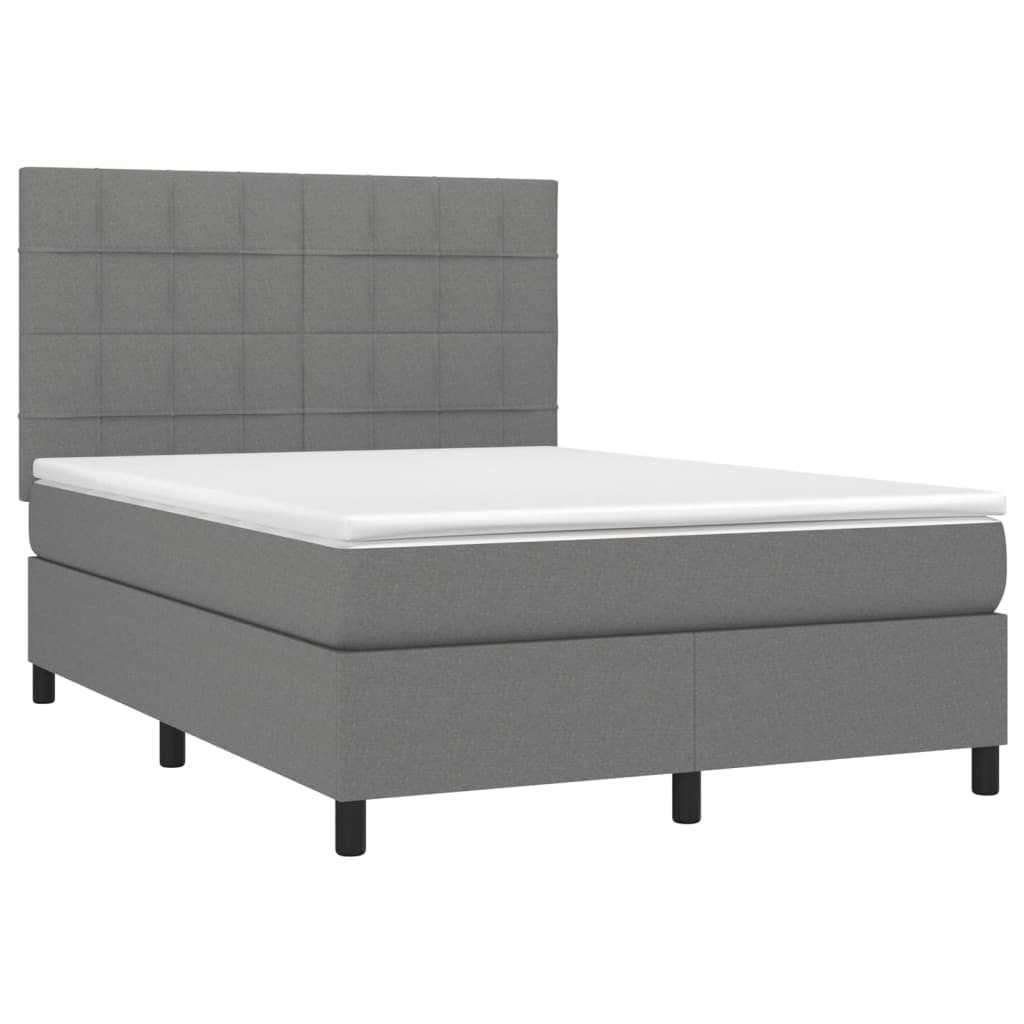 Letto a Molle Materasso e LED Grigio Scuro 140x200cm in Tessuto 3134878