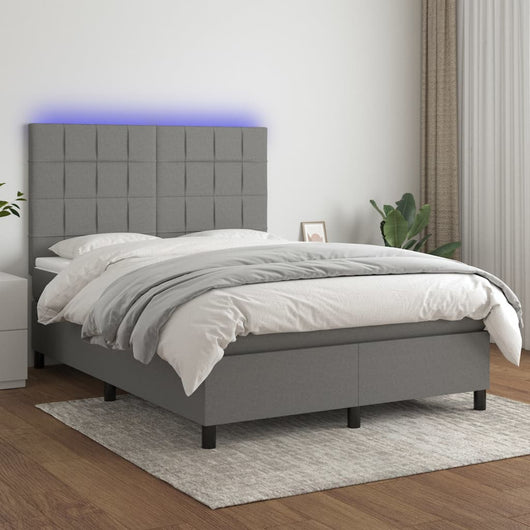 Letto a Molle Materasso e LED Grigio Scuro 140x200cm in Tessuto 3134878