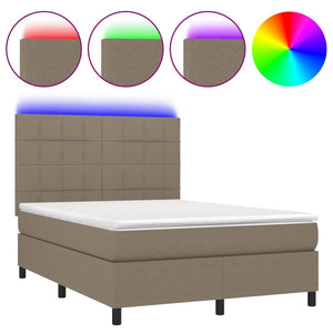 Letto a Molle con Materasso e LED Tortora 140x200 cm in Tessuto 3134881