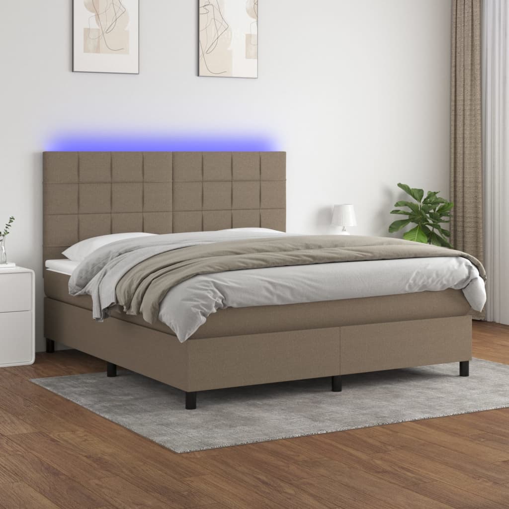Letto a Molle con Materasso e LED Tortora 160x200 cm in Tessutocod mxl 98969