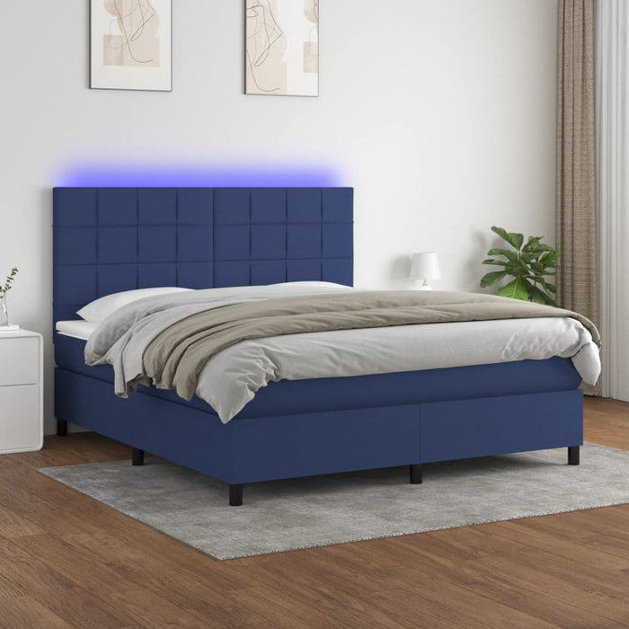 Letto a Molle con Materasso e LED Blu 160x200 cm in Tessuto cod mxl 34765