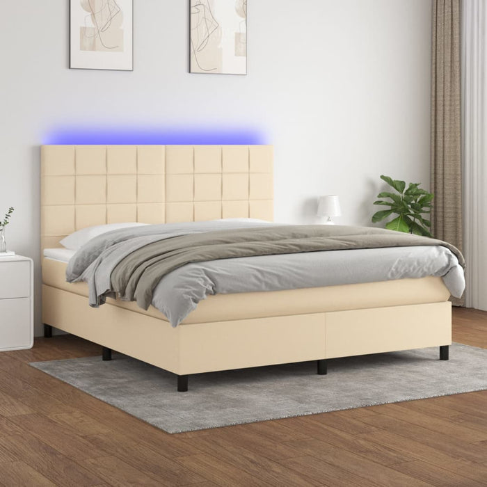 Letto a Molle con Materasso e LED Crema 180x200 cm in Tessuto 3134898