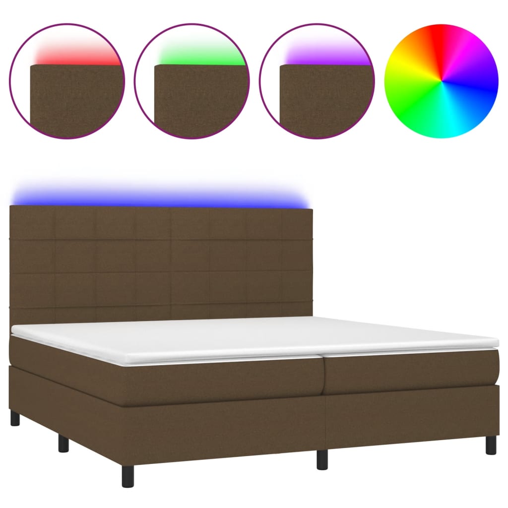 Letto a Molle Materasso e LED Marronescuro 200x200cm in Tessuto 3134904