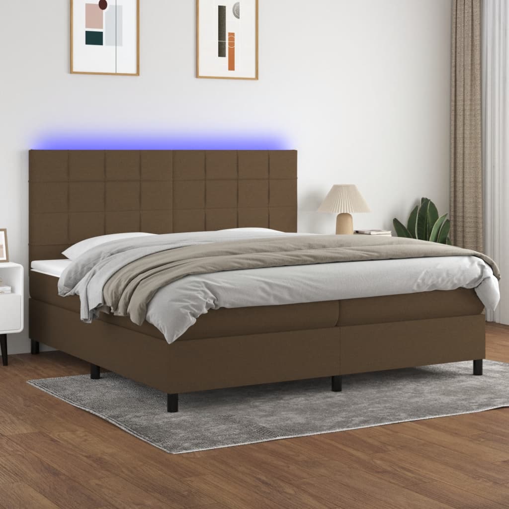 Letto a Molle Materasso e LED Marronescuro 200x200cm in Tessuto 3134904