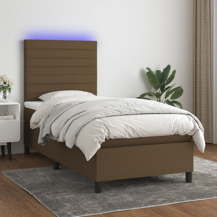 vidaXL Letto a Molle Materasso e LED Marrone Scuro 90x190cm in Tessuto