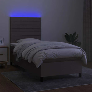 Letto a Molle con Materasso e LED Tortora 90x190 cm in Tessuto 3134921