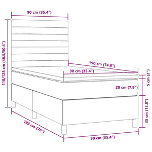 Letto a Molle con Materasso e LED Tortora 90x190 cm in Tessuto 3134921