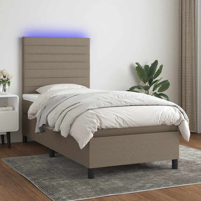 Letto a Molle con Materasso e LED Tortora 90x190 cm in Tessuto 3134921