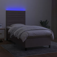 Letto a Molle con Materasso e LED Tortora 90x200 cm in Tessuto 3134929