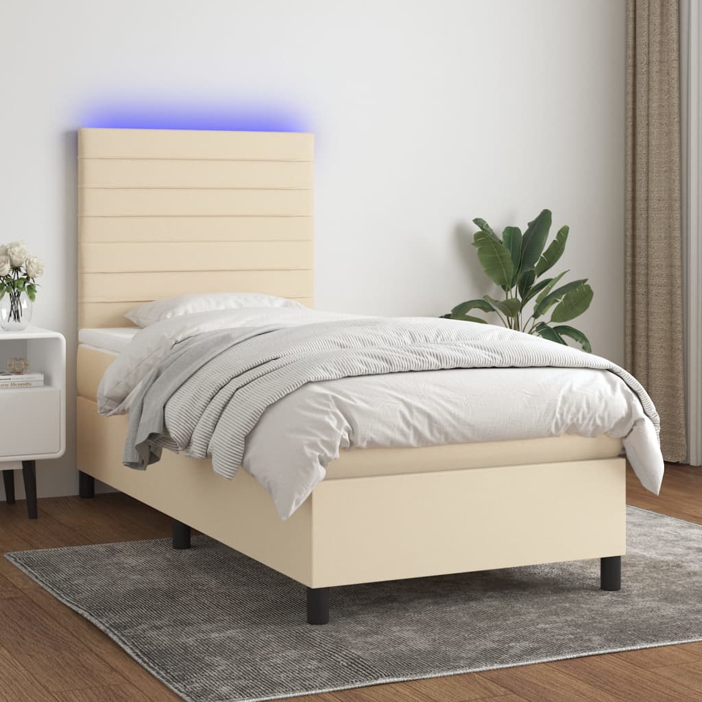 Letto a Molle con Materasso e LED Crema 90x200 cm in Tessuto 3134930