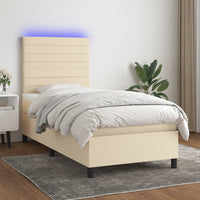Letto a Molle con Materasso e LED Crema 90x200 cm in Tessuto 3134930