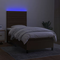 Letto a Molle Materasso e LED Marrone Scuro 100x200 cm Tessuto